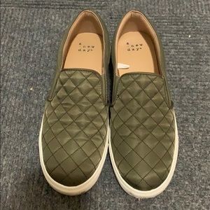 Army green slide on shoes